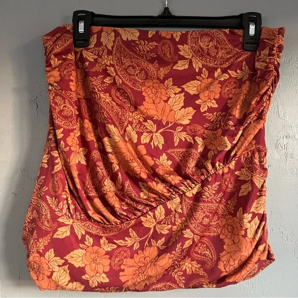 Free People Floral Women Strapless Tube Top Red and Orange Floral Skirt Size M